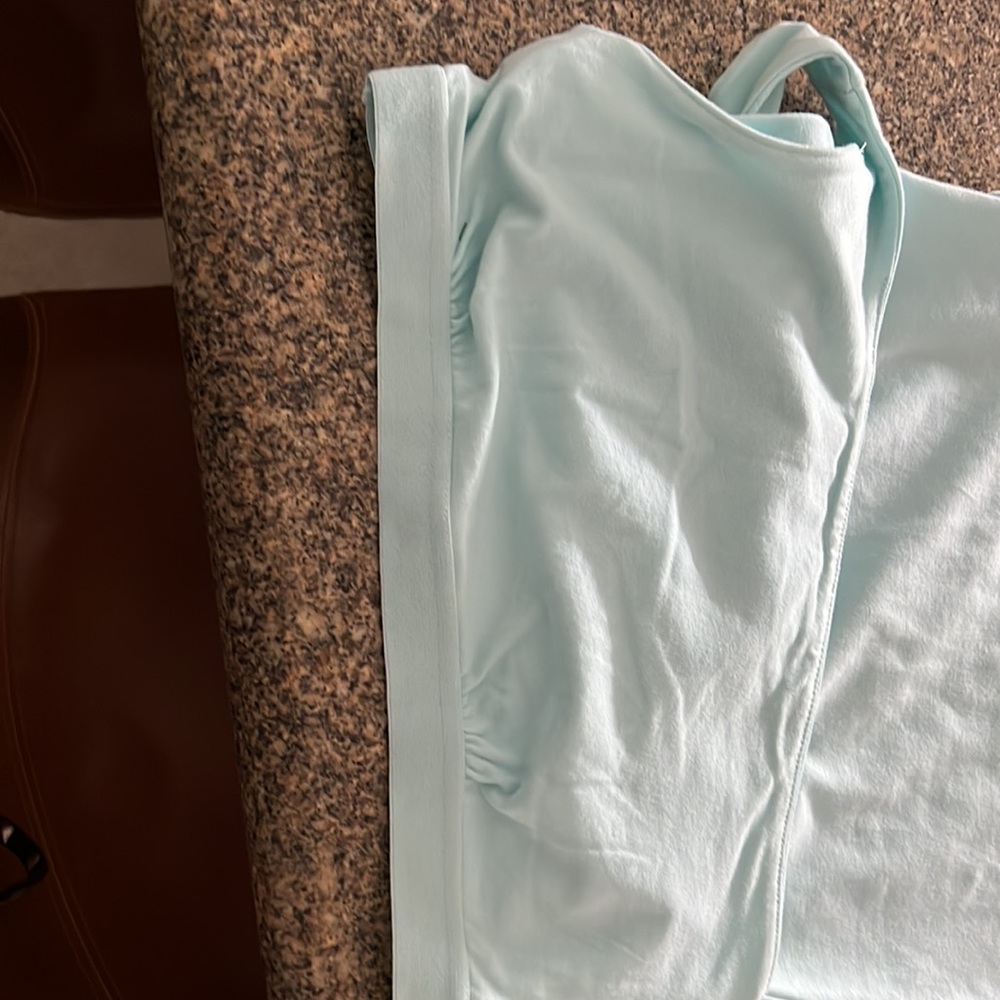 Ladies one shoulder tank top with bra shelf in aqua - Picture 2 of 4